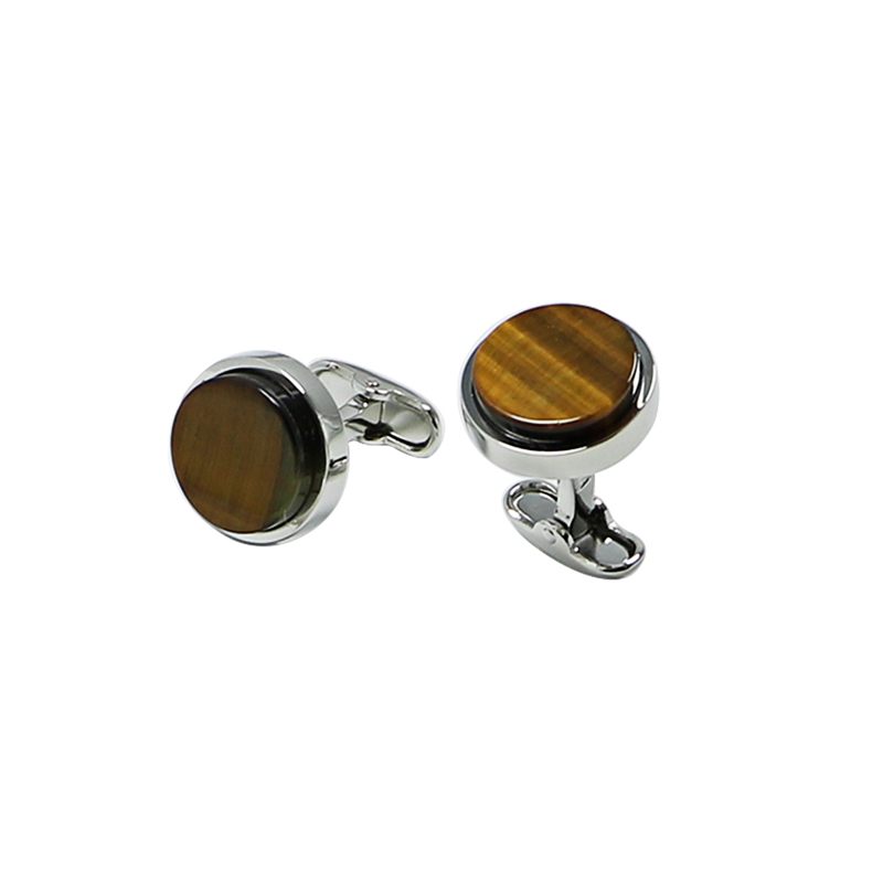 Tiger\'s Eye Flat Round Suit Cuff Links